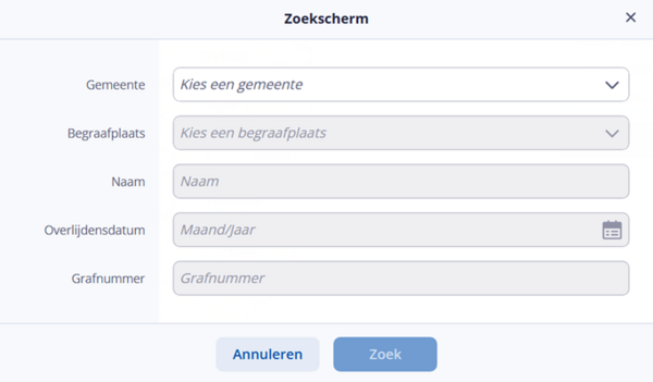 Zoekscherm grafzoeken.nl